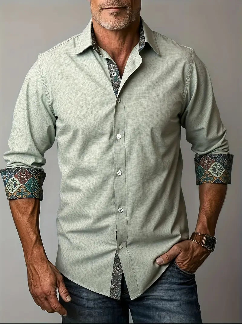 Camisa Manga Larga Slim con Cuello y Puños en Contraste — Viaestilo
