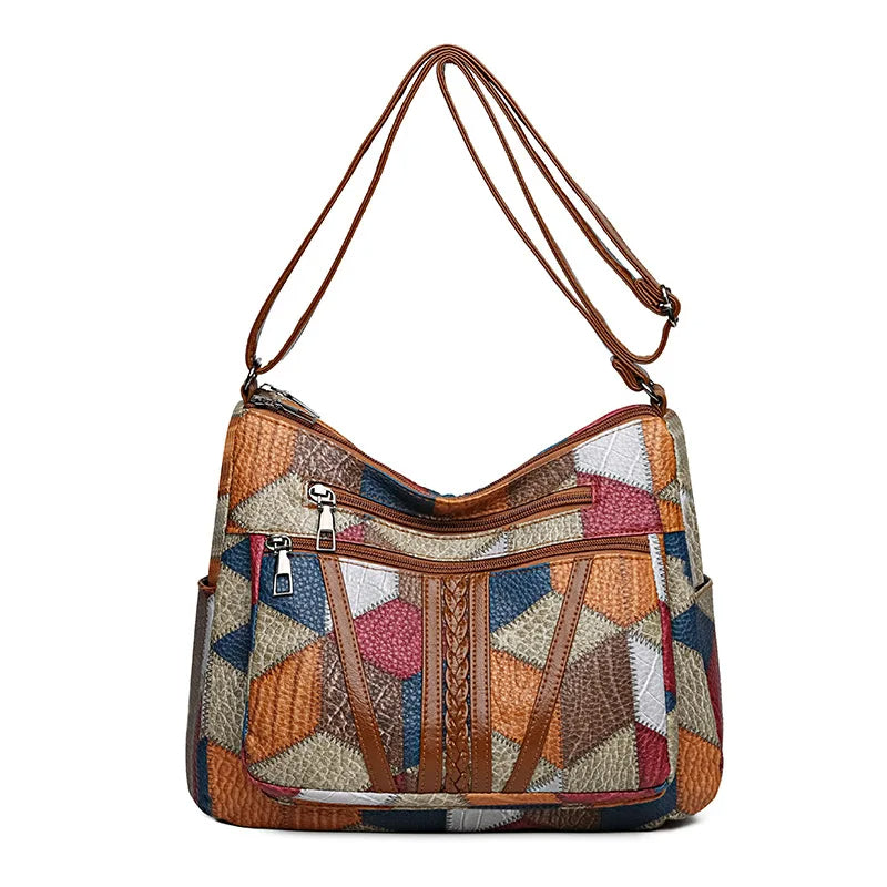 Bolsa Nella Patchwork Geométrica con Ecopiel — Viaestilo