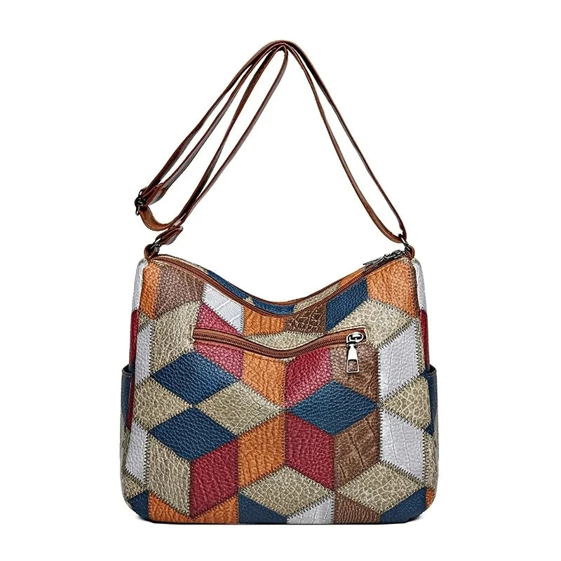 Bolsa Nella Patchwork Geométrica con Ecopiel — Viaestilo