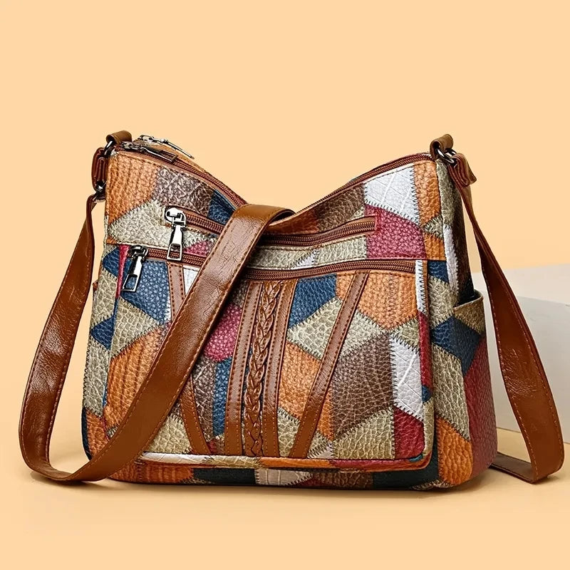 Bolsa Nella Patchwork Geométrica con Ecopiel — Viaestilo
