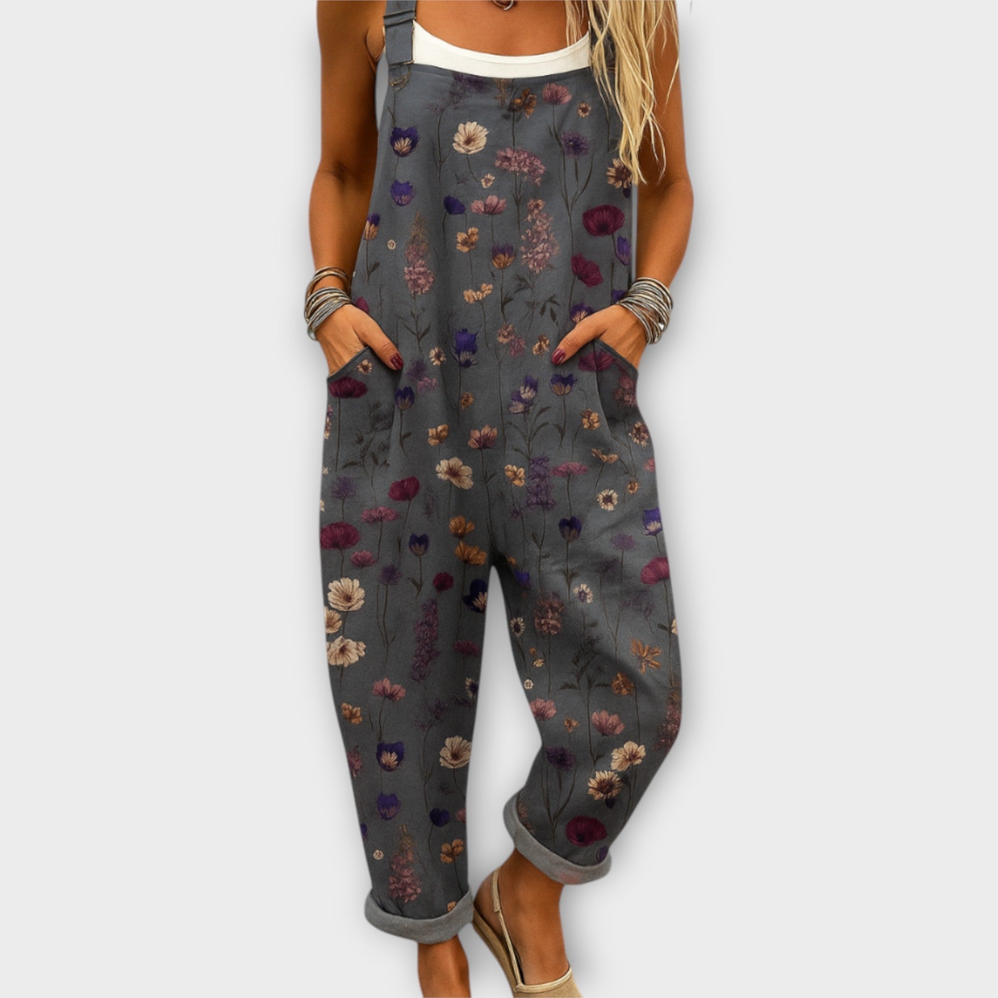 Jumpsuit Floral Retro de Corte Relajado — Viaestilo