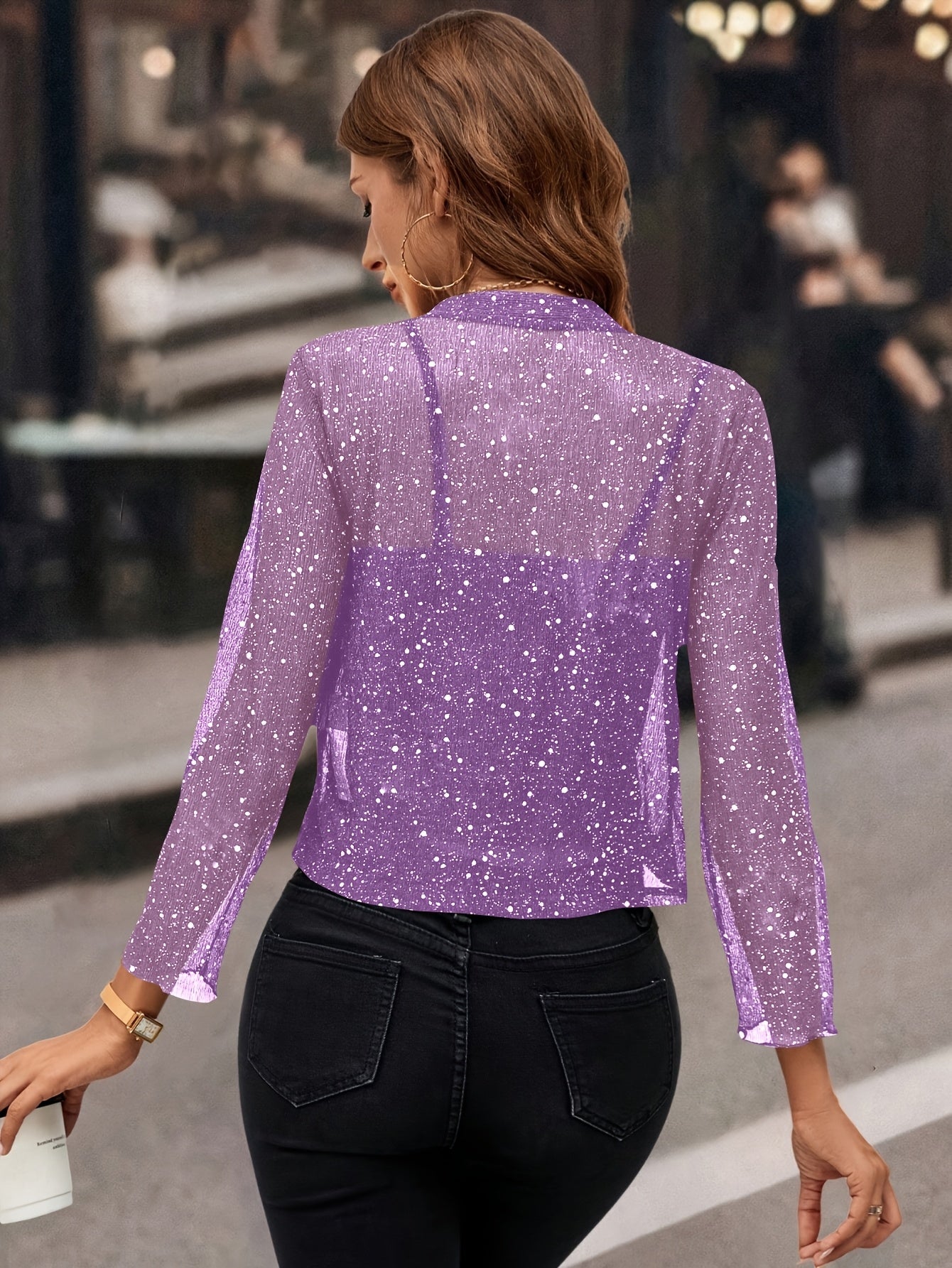 Chamarra Crop Abierta con Brillo y Manga 3/4 — Viaestilo