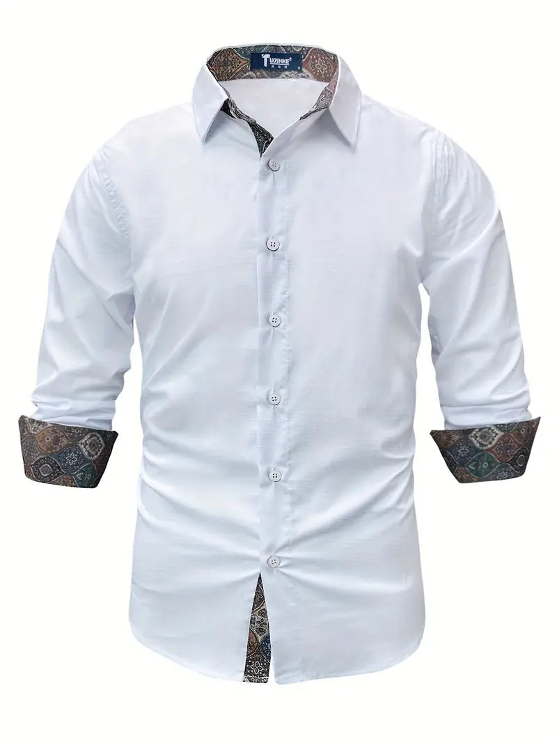 Camisa Manga Larga Slim con Cuello y Puños en Contraste — Viaestilo