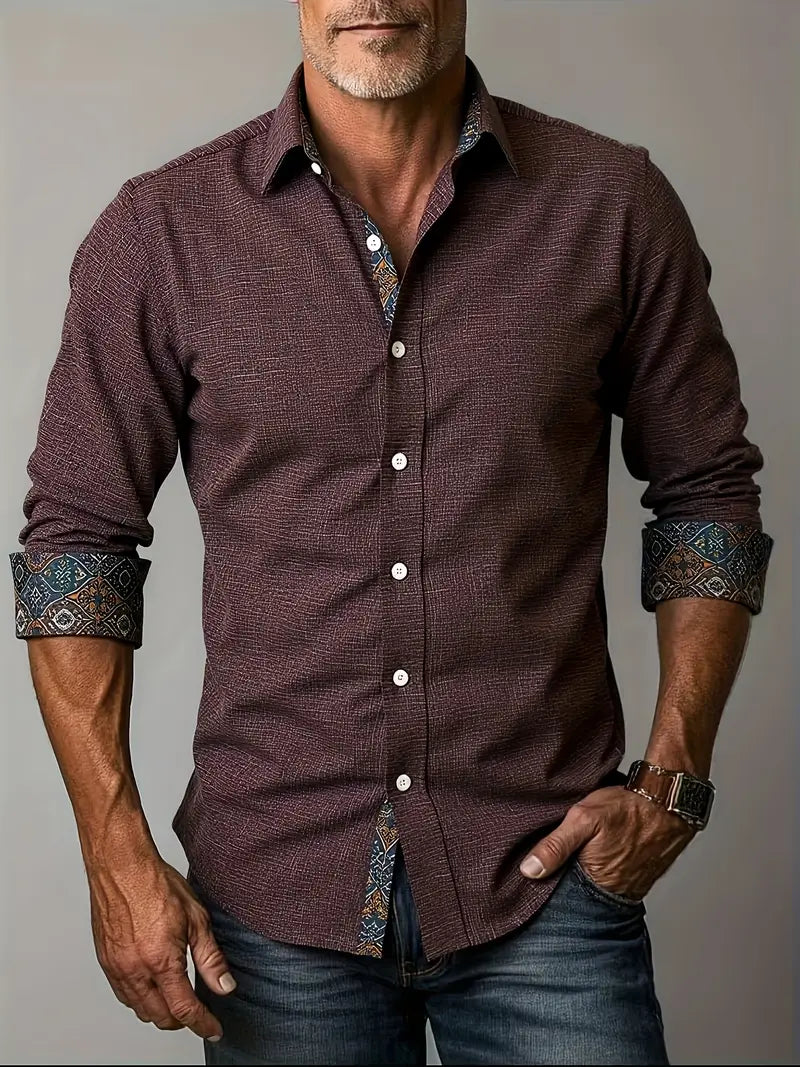 Camisa Manga Larga Slim con Cuello y Puños en Contraste — Viaestilo