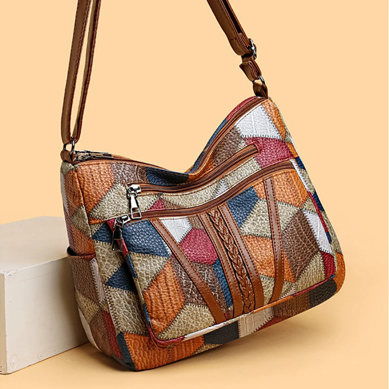 Bolsa Nella Patchwork Geométrica con Ecopiel — Viaestilo