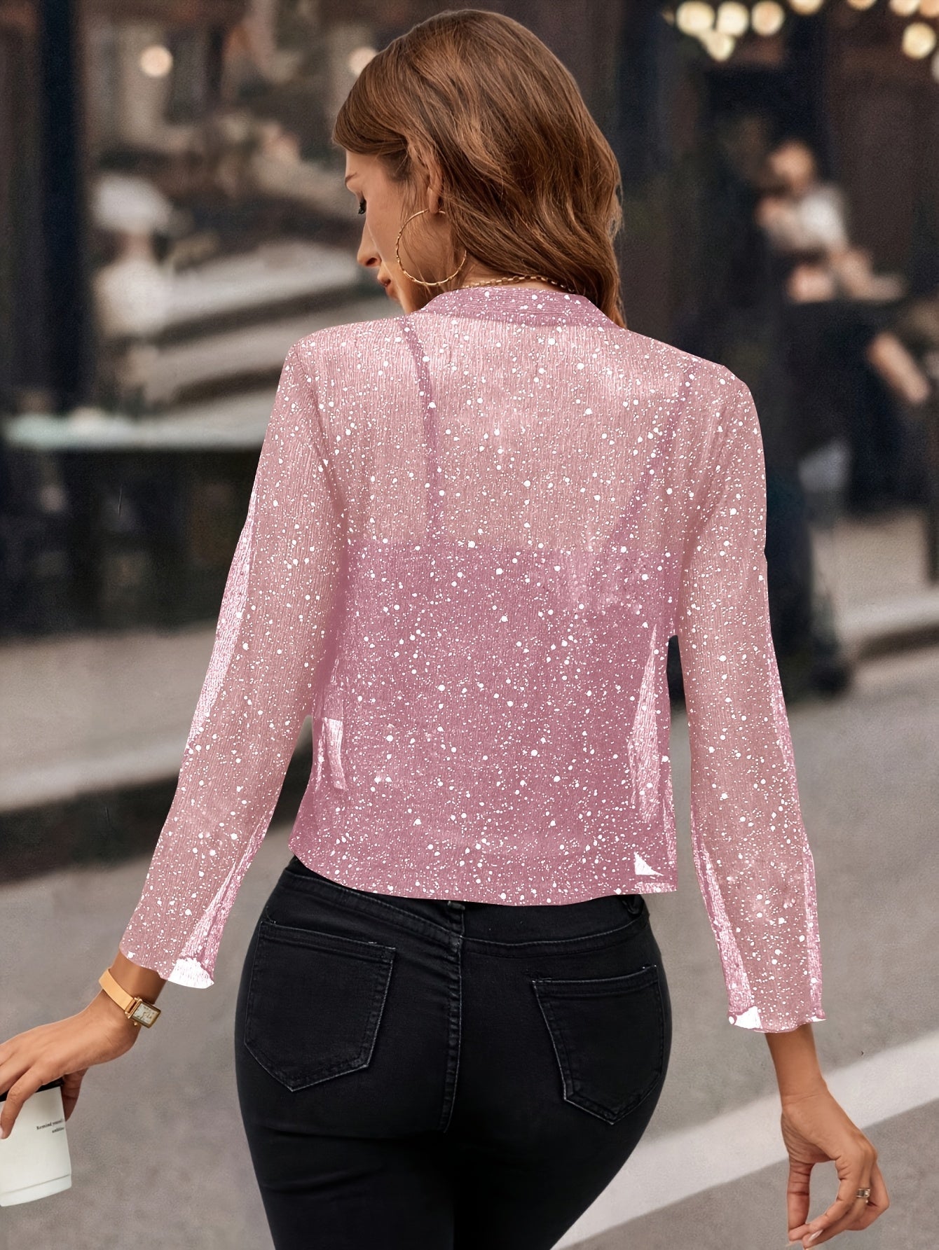 Chamarra Crop Abierta con Brillo y Manga 3/4 — Viaestilo