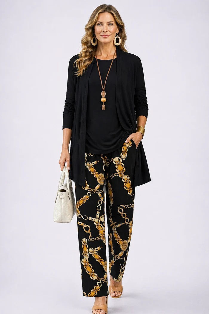 Conjunto Jenilyn de Tres Piezas con Cárdigan Estampado — Viaestilo