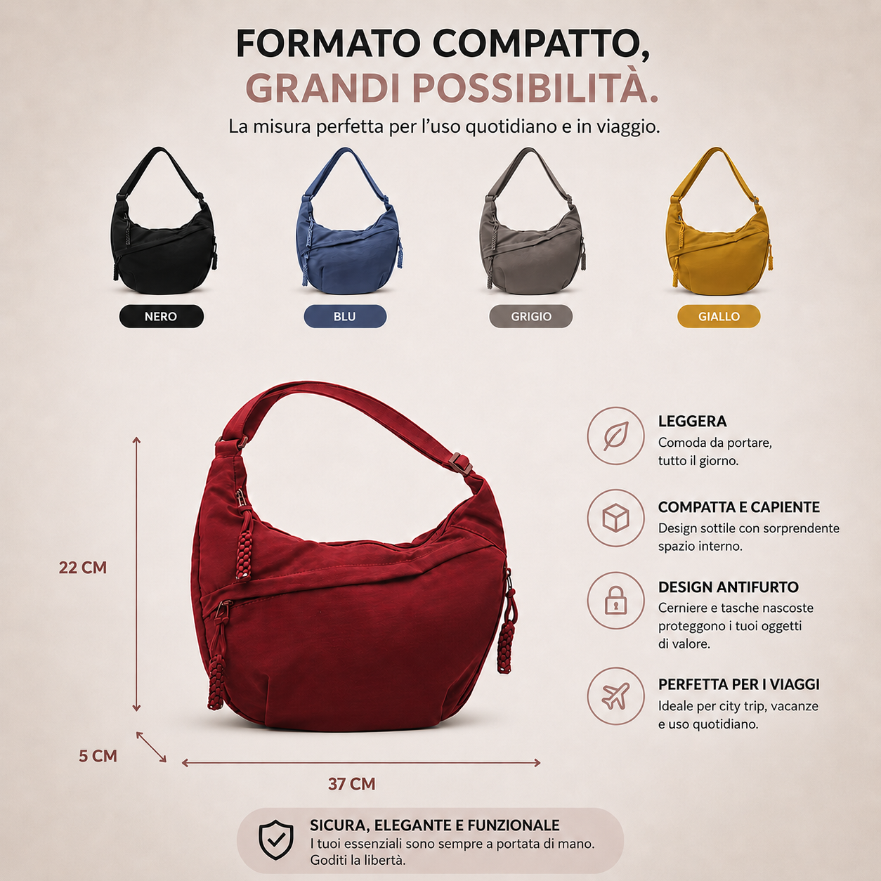 Bolsa Gioia de Hombro Naranja en Nylon — Viaestilo