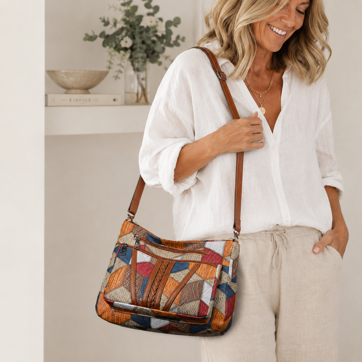 Bolsa Nella Patchwork Geométrica con Ecopiel — Viaestilo