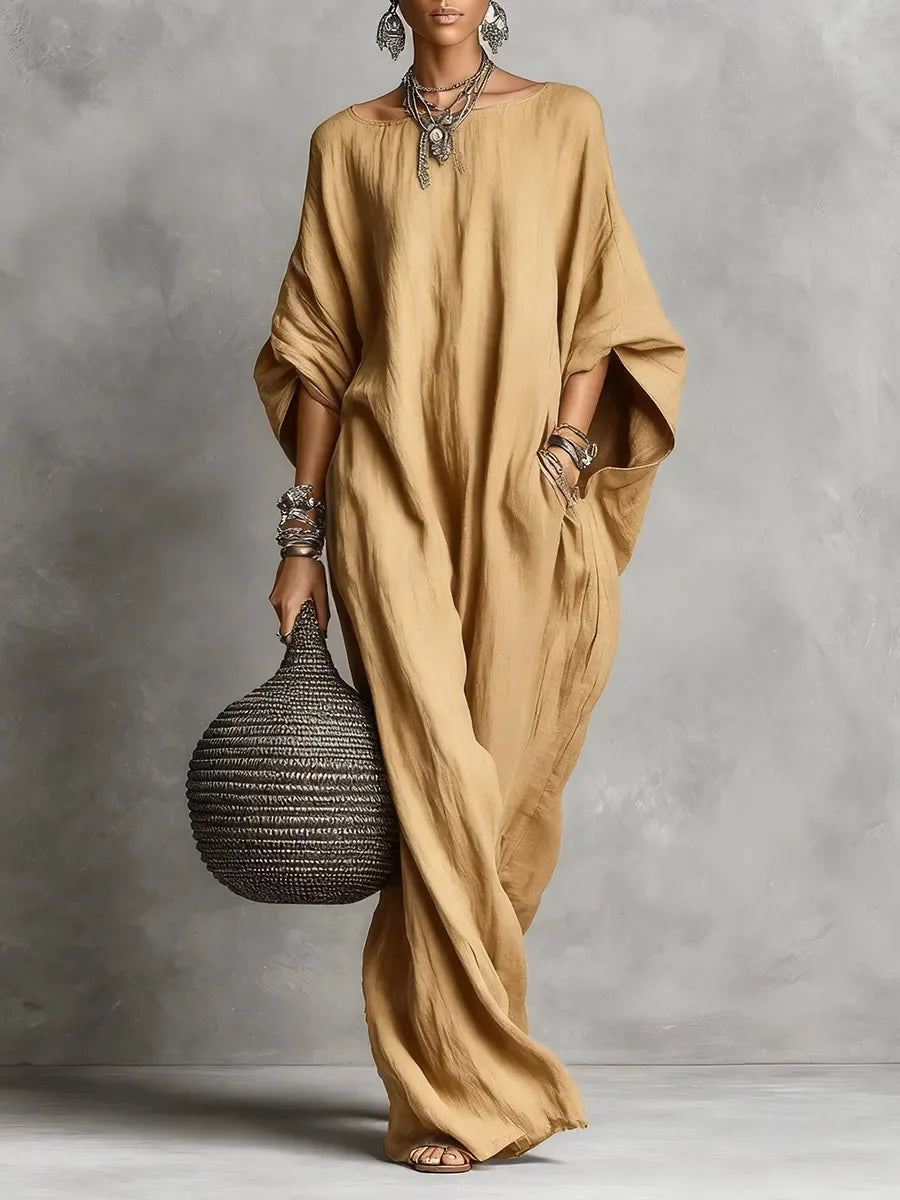 Vestido Maxi Manga Murciélago Corte Holgado — Viaestilo