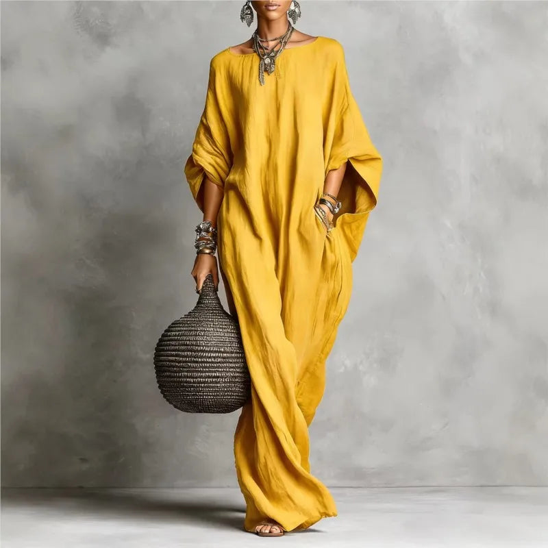 Vestido Maxi Manga Murciélago Corte Holgado — Viaestilo