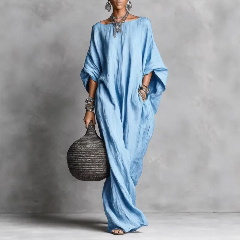 Vestido Maxi Manga Murciélago Corte Holgado — Viaestilo