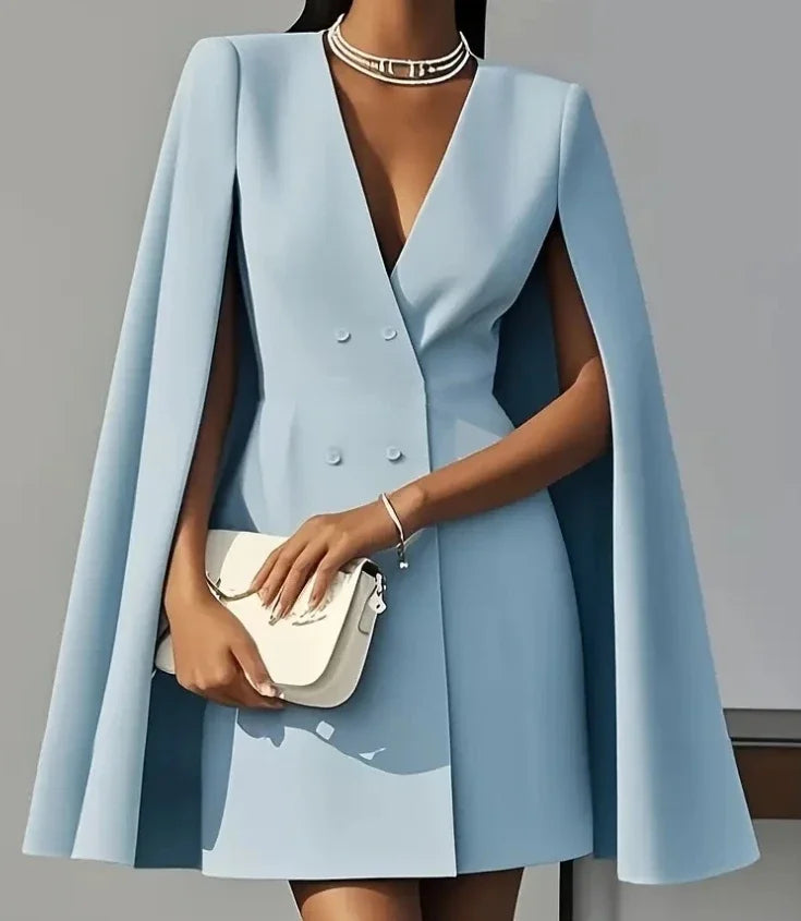 Vestido Blazer Mini Cruzado con Manga Capa — Viaestilo