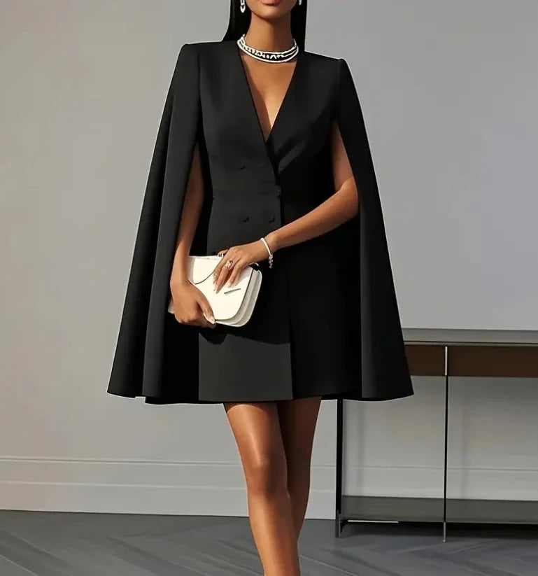 Vestido Blazer Mini Cruzado con Manga Capa — Viaestilo