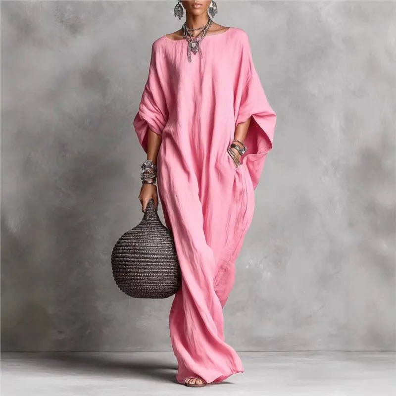 Vestido Maxi Manga Murciélago Corte Holgado — Viaestilo