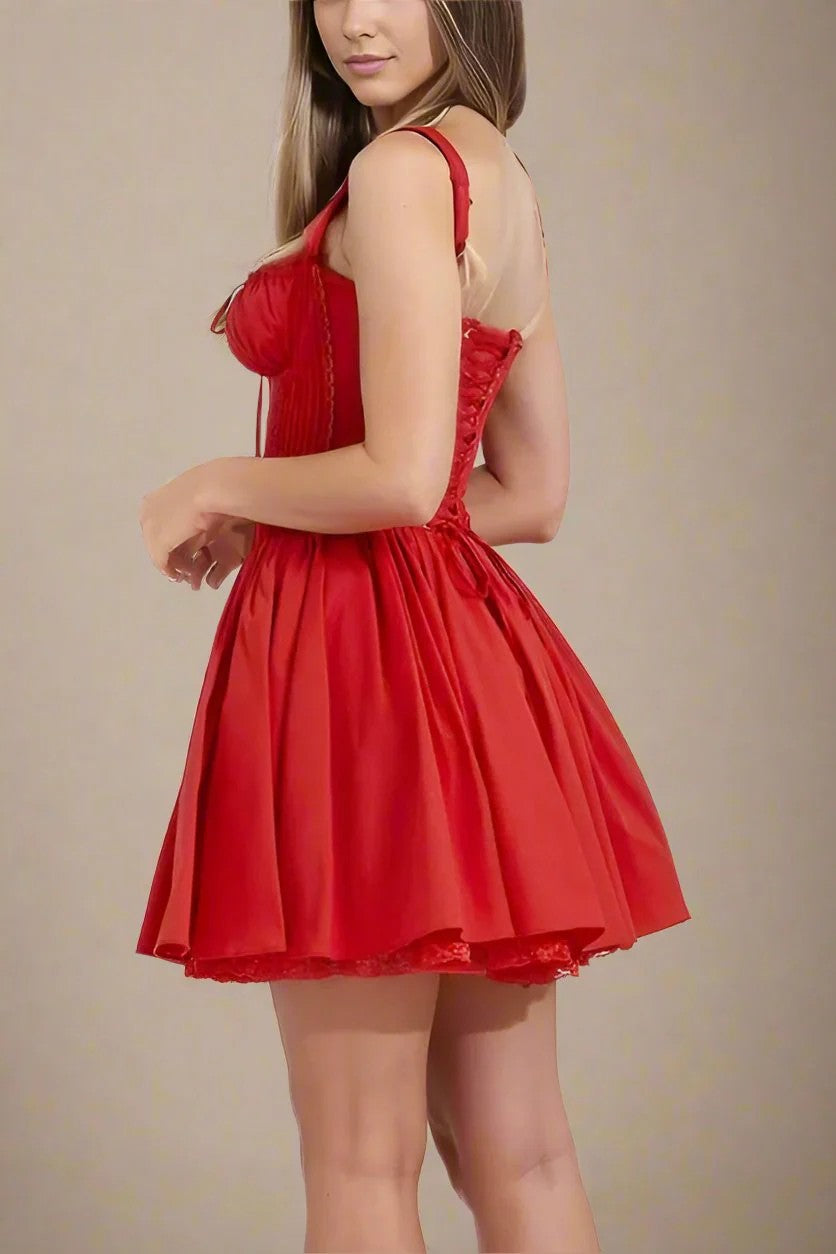Vestido Mini Corsé con Encaje y Falda Acampanada — Viaestilo