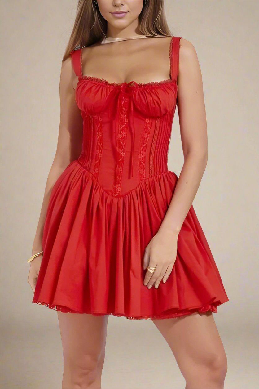 Vestido Mini Corsé con Encaje y Falda Acampanada — Viaestilo