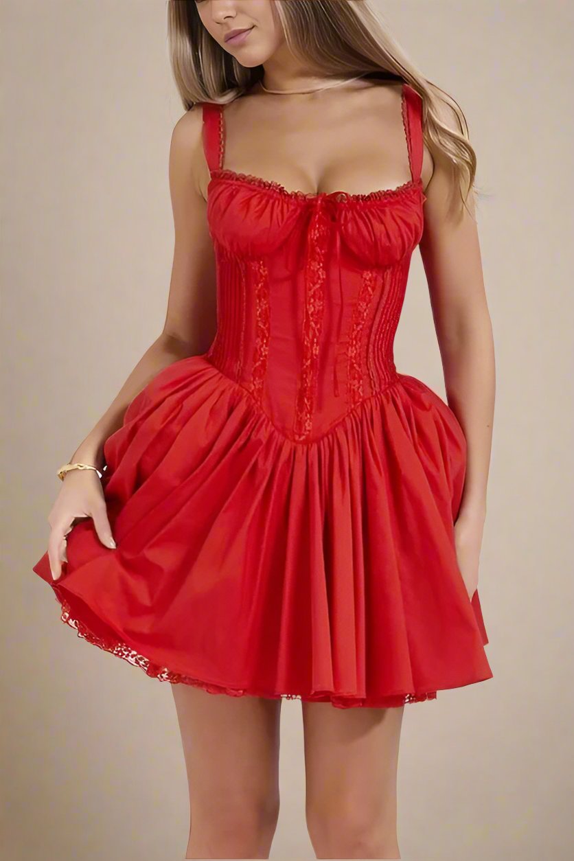 Vestido Mini Corsé con Encaje y Falda Acampanada — Viaestilo