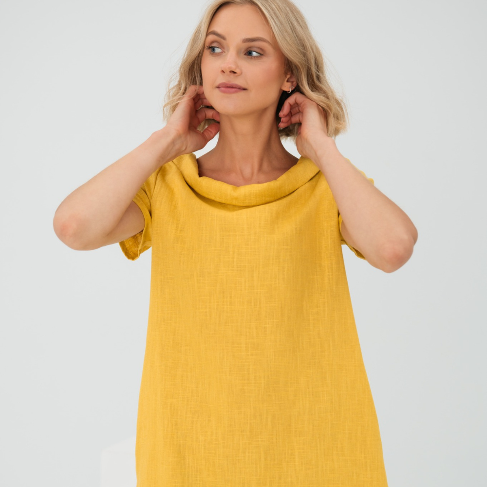 Vestido Shift de Lino Manga Corta con Bolsillos — Viaestilo
