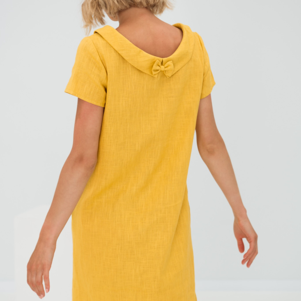 Vestido Shift de Lino Manga Corta con Bolsillos — Viaestilo