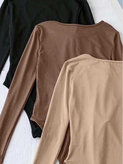 Bodysuit Manga Larga Cuello Redondo Entallado — Viaestilo
