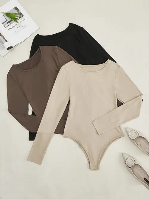 Bodysuit Manga Larga Cuello Redondo Entallado — Viaestilo