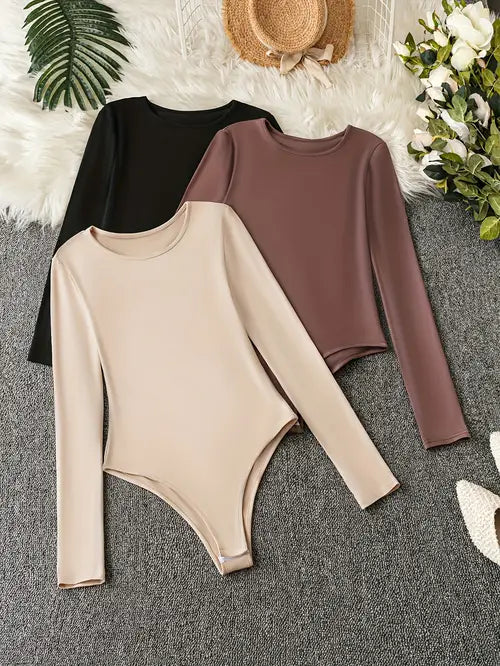 Bodysuit Manga Larga Cuello Redondo Entallado — Viaestilo