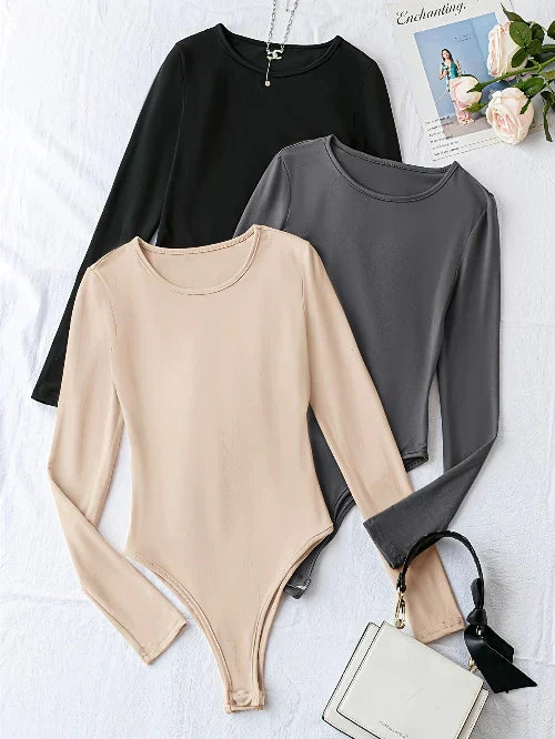 Bodysuit Manga Larga Cuello Redondo Entallado — Viaestilo
