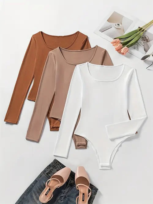 Bodysuit Manga Larga Cuello Redondo Entallado — Viaestilo