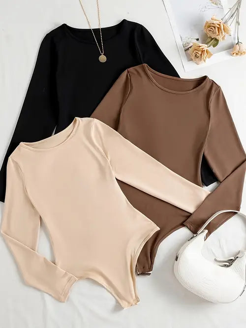 Bodysuit Manga Larga Cuello Redondo Entallado — Viaestilo
