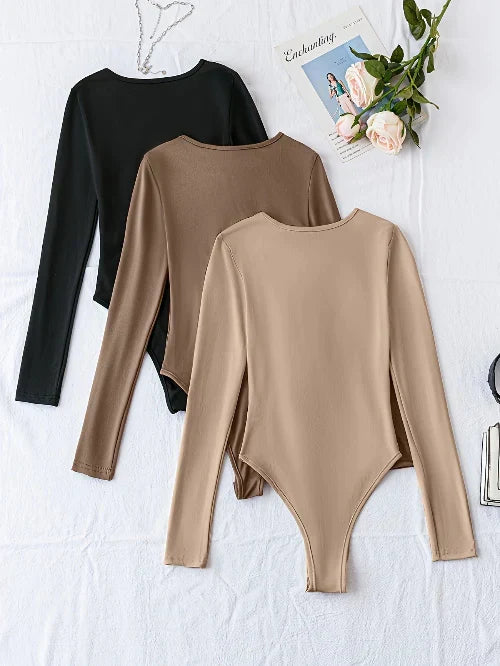Bodysuit Manga Larga Cuello Redondo Entallado — Viaestilo
