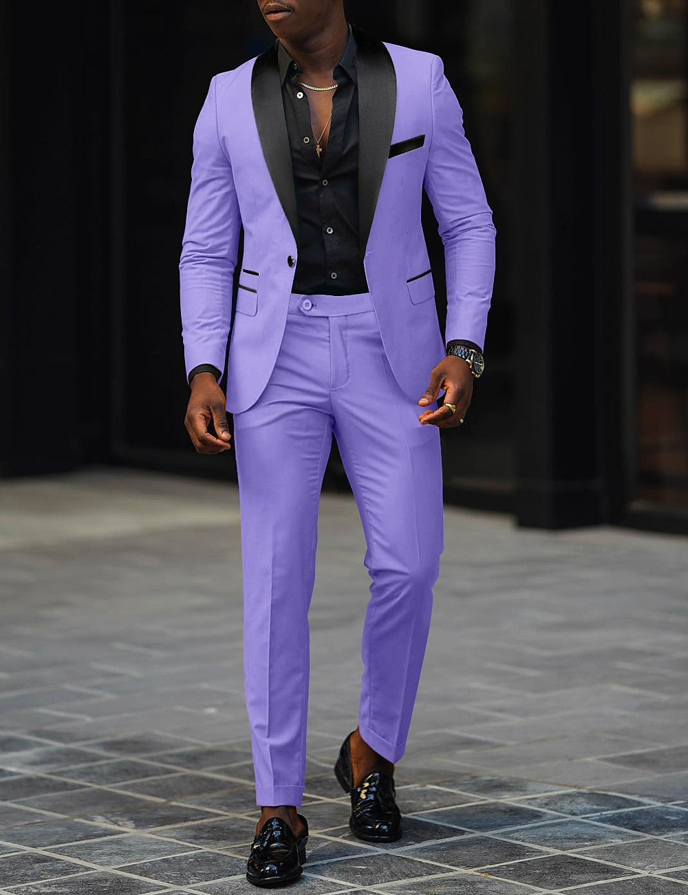 Traje Dos Piezas con Solapa Chal Corte Slim — Viaestilo