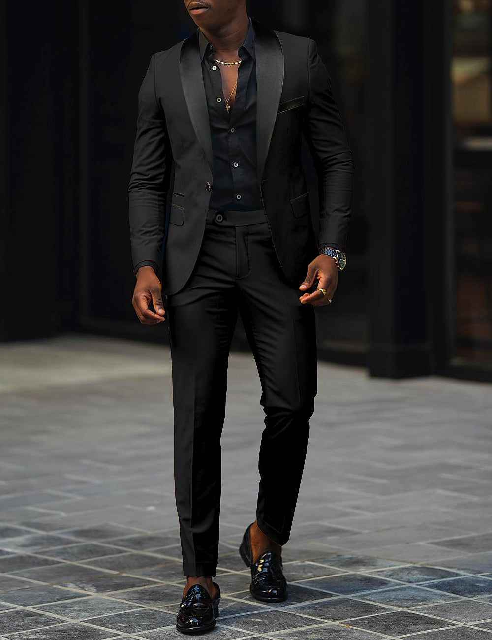 Traje Dos Piezas con Solapa Chal Corte Slim — Viaestilo