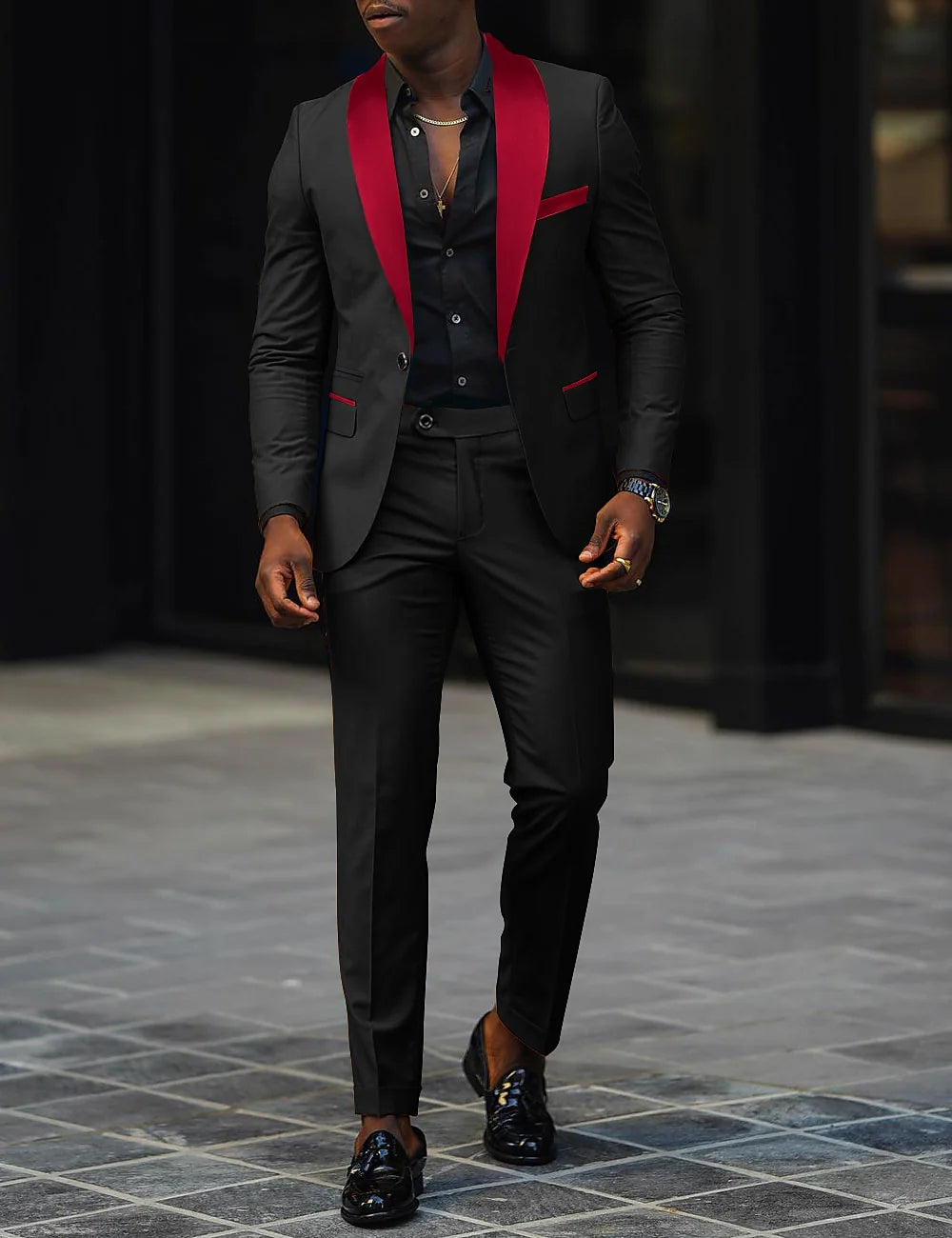 Traje Dos Piezas con Solapa Chal Corte Slim — Viaestilo