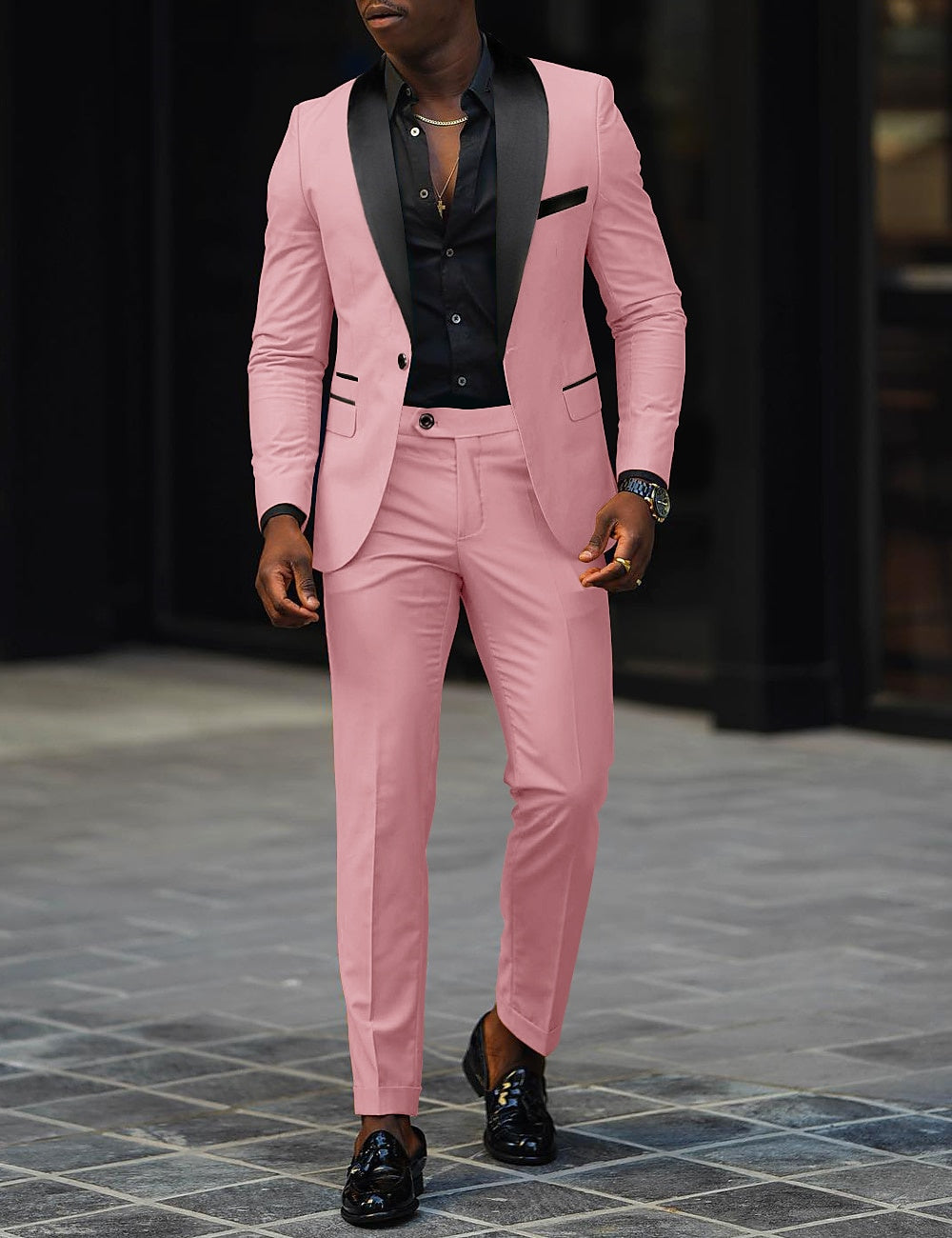 Traje Dos Piezas con Solapa Chal Corte Slim — Viaestilo