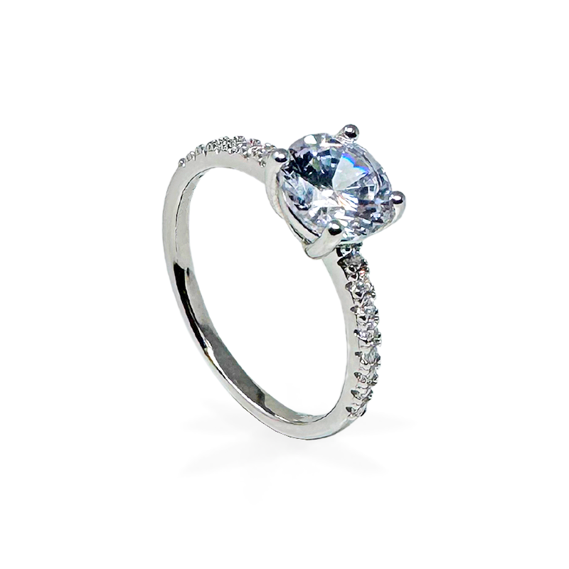Anillo Solitario de Plata 925 con Zirconia Central y Halo — Viaestilo