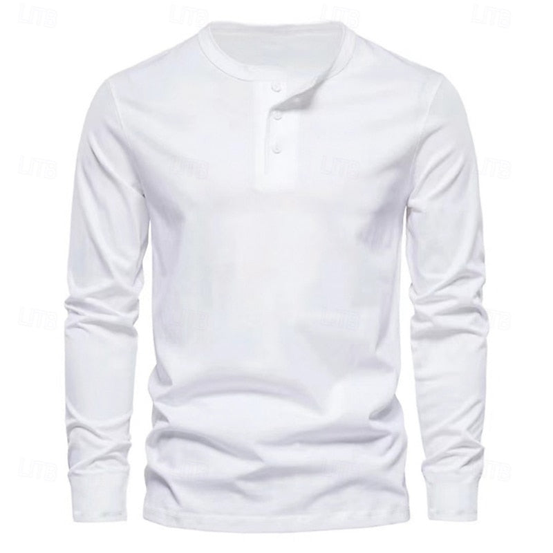 Playera Henley Manga Larga de Punto Liso — Viaestilo