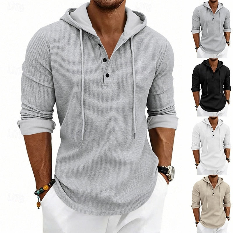 Playera Henley con Capucha Manga Larga — Viaestilo