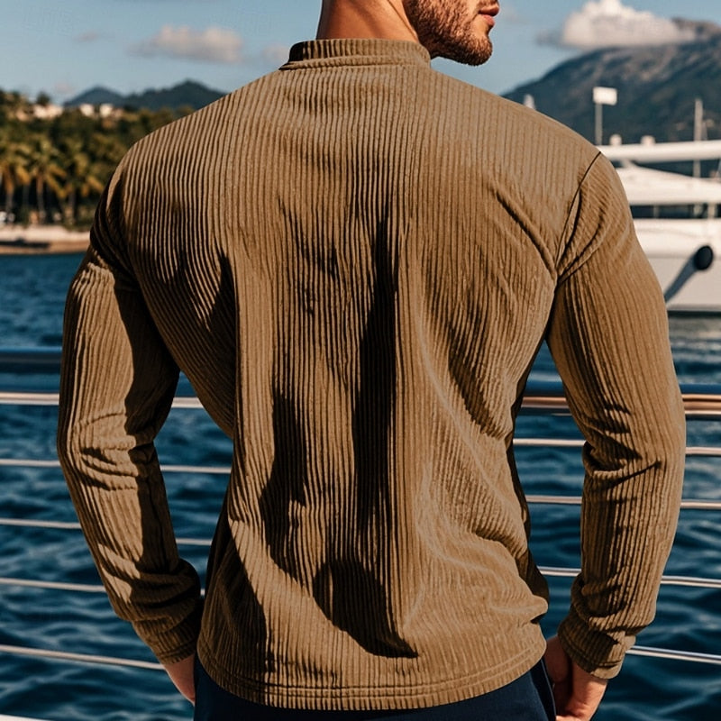 Playera Henley de Punto Rib Corte Entallado — Viaestilo