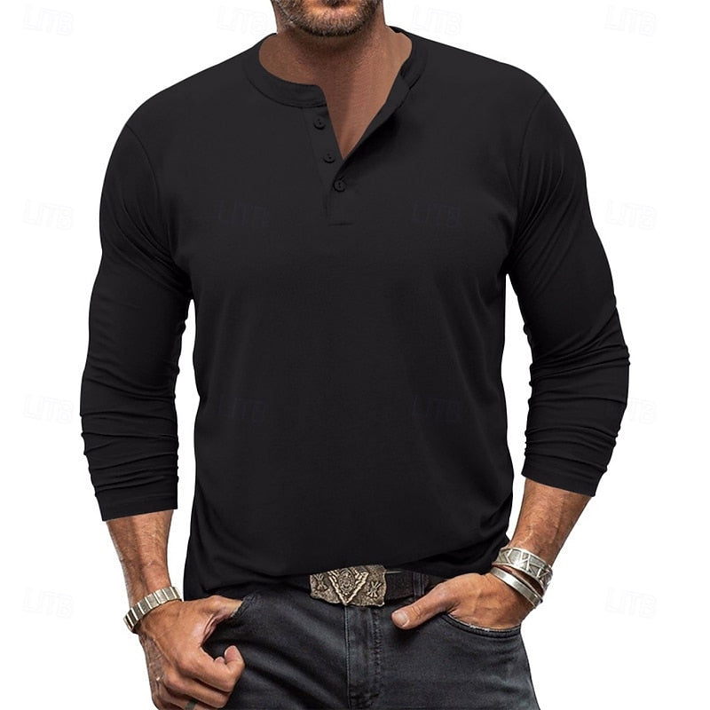 Playera Henley Manga Larga de Punto Liso — Viaestilo