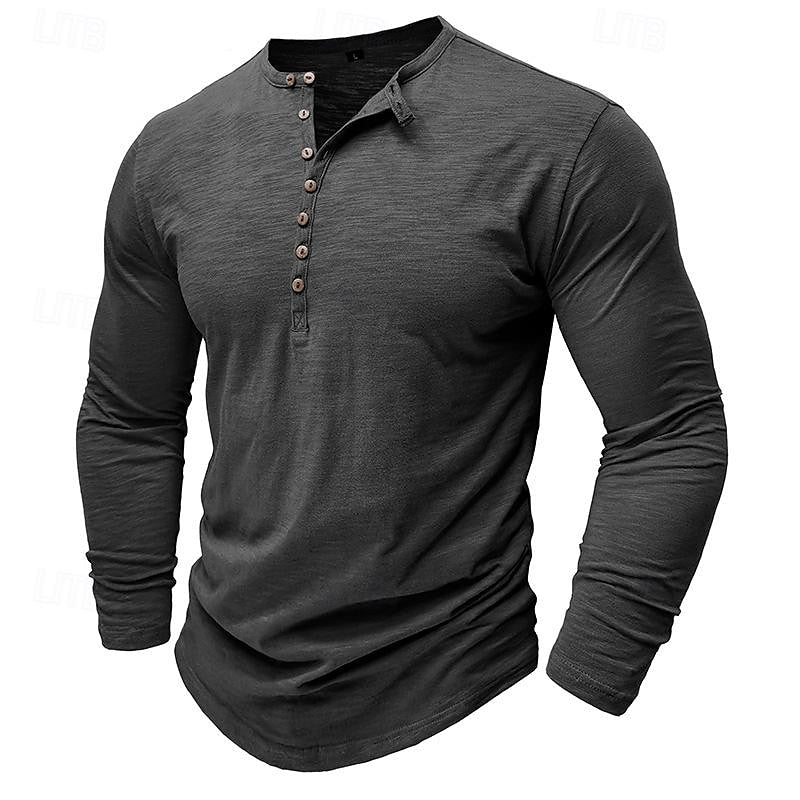 Playera Henley Manga Larga Corte Clásico — Viaestilo