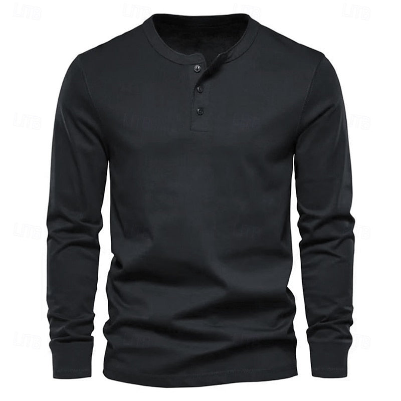 Playera Henley Manga Larga de Punto Liso — Viaestilo