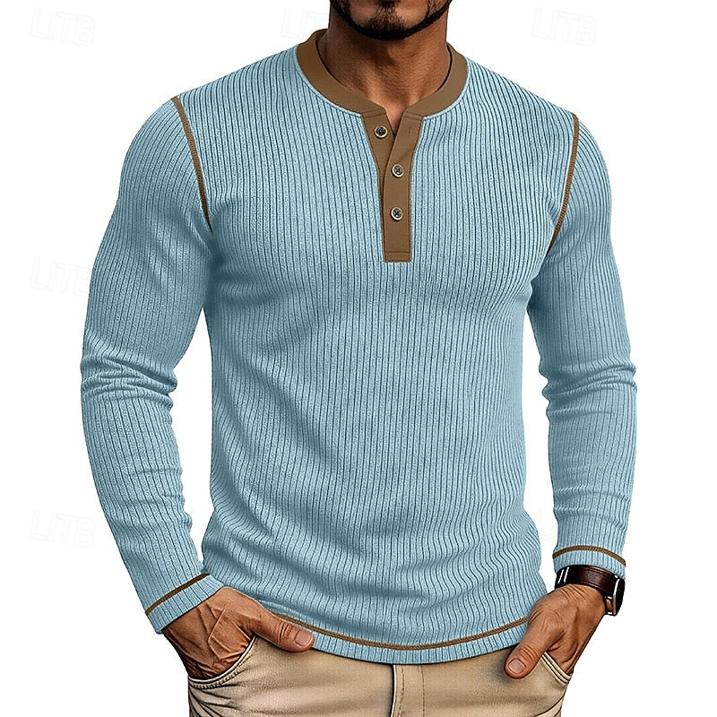 Playera Henley Texturizada de Rib Manga Larga — Viaestilo