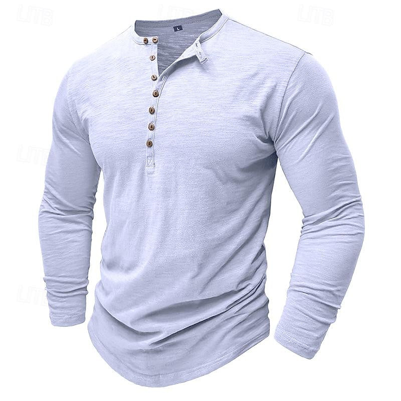 Playera Henley Manga Larga Corte Clásico — Viaestilo