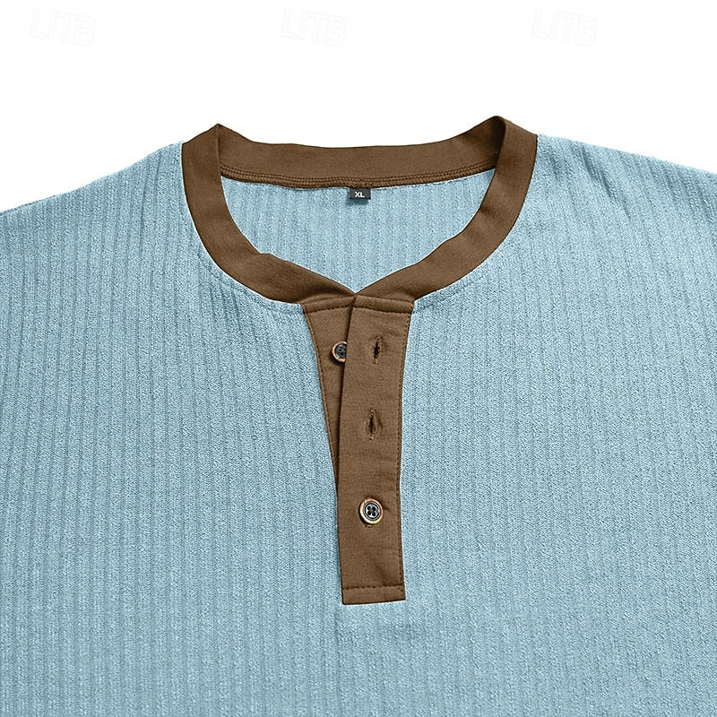 Playera Henley Texturizada de Rib Manga Larga — Viaestilo