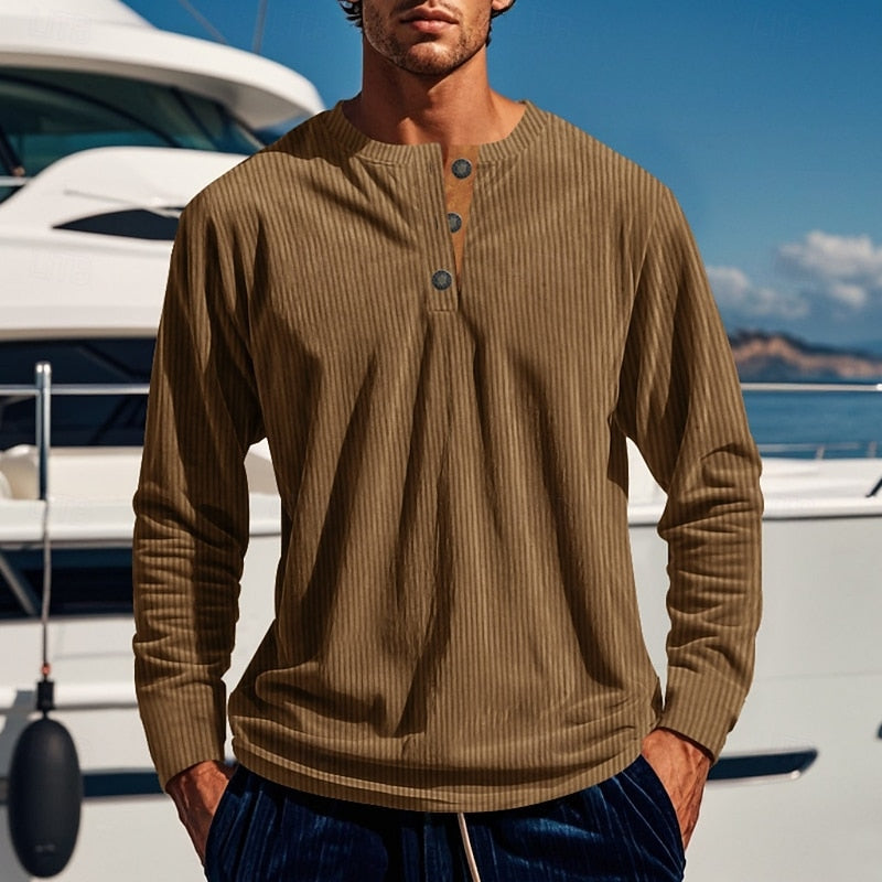 Playera Henley de Punto Rib Corte Entallado — Viaestilo