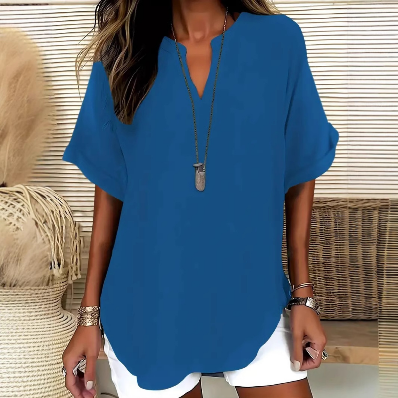 Blusa Escote en V Manga Media Corte Relajado — Viaestilo