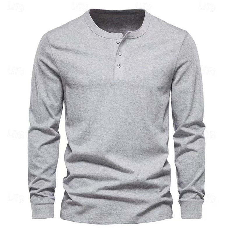 Playera Henley Manga Larga de Punto Liso — Viaestilo
