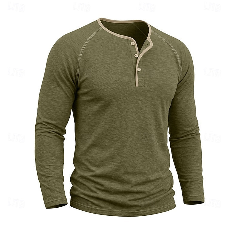 Playera Henley Clásica de Algodón Manga Larga — Viaestilo