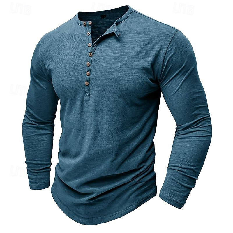 Playera Henley Manga Larga Corte Clásico — Viaestilo